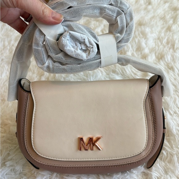 Michael Kors Jolene Cream and Blush Leather Saddle Crossbody with Braided Strap - Picture 5 of 8